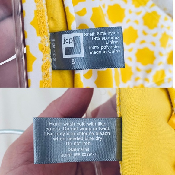 JCPenney Small NWT Yellow Geometric Trellis Swim Ruched Side Bikini Bottom - Picture 6 of 6